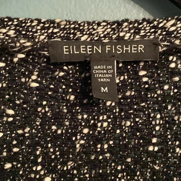 Eileen Fisher black/white 100% cotton open cardigan - long sleeve - medium - Picture 2 of 6